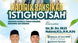 KH ES Mubarok asal Jawa Barat akan hadir dalam HUT ke-18 Bengkulu Tengah membawa pesan persatuan, kebersamaan, dan semangat gotong royong untuk kemajuan daerah.