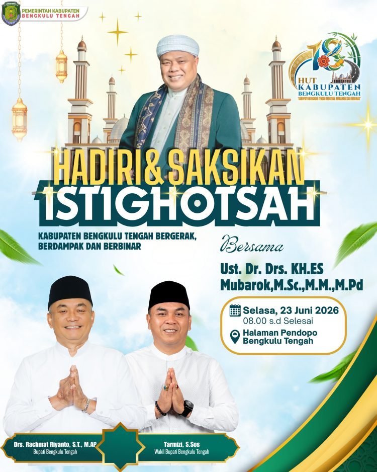KH ES Mubarok asal Jawa Barat akan hadir dalam HUT ke-18 Bengkulu Tengah membawa pesan persatuan, kebersamaan, dan semangat gotong royong untuk kemajuan daerah.